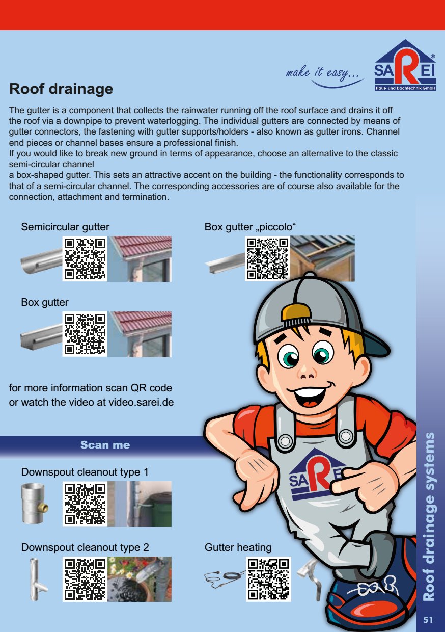 Roof drainage gutter