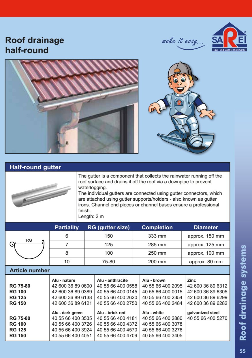 Roof drainage half-round